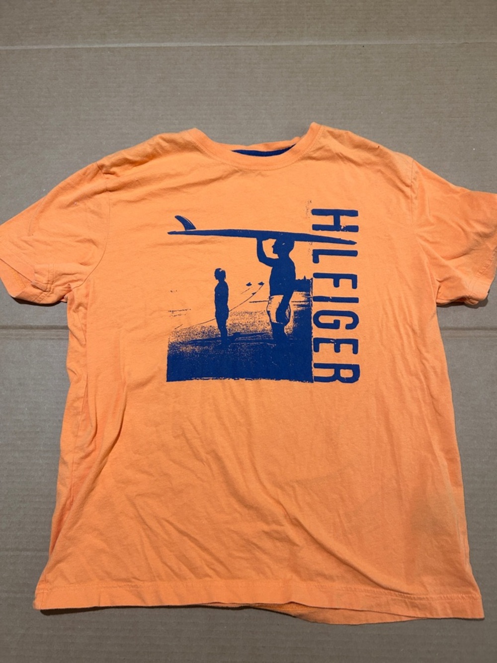 Tommy Hilfiger Orange Tee with Navy Graphic Trim Large